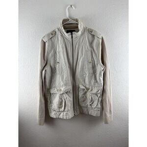 Banana Republic Womens Ivory KhakiKnit Long Sleeve Full Zip Pocketed Jacket Sz L